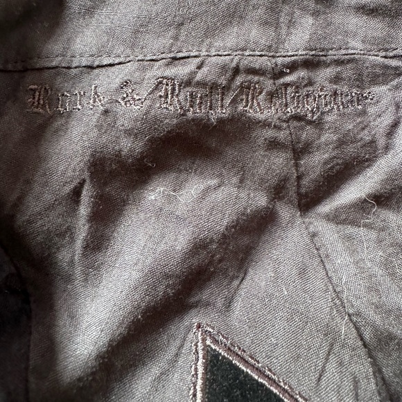 English Heroes Fleur-de-Lis Embroidery Cotton Button Down Shirt Grunge Goth - Picture 15 of 16